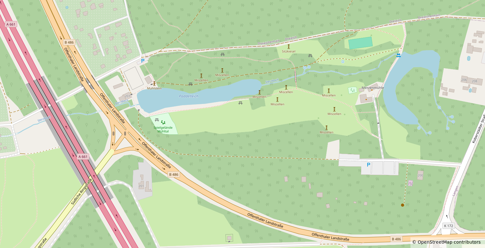 Lageplan des Imagination-Café am Paddelteich umringt von Offenthaler Landstraße und Koberstädter Straße